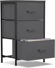 [Innotic] Bedside Table with Fabric Drawer, Chest of Drawers for Bedroom, Hallway, Living Room, Nightstand, White, Side Table, Multifunctional Storage Cabinets, Dark Grey