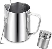 Milk Jug Kit 600ml/20oz, Milk Frothing Pitcher Stainless Steel 304, Steamer Cup Espresso with Decorating Art, Latte Arts