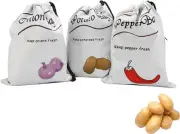 Potato Onion Storage Bags 3PCS ， Reusable Canvas Vegetable Produce Bags with ...
