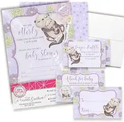 Baby Shower Invites for Girls – Sea Otter Baby Shower Invitation Bundle with Diaper Raffle Tickets, Book Request Cards & Envelopes. Set of 20 5X7 Cuddly Mom & Baby Sea Otter Invitation Kit Sets