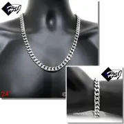 24"MEN Stainless Steel HEAVY 9mm Silver Cuban Curb Chain Necklace Bracelet*S140
