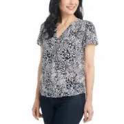 Hilary Radley Ladies' Printed Blouse, Off-White/Navy, Small