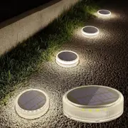 Solar Deck Lights, LED Step Lights Driveway Dock Lights, Stick on Ground for Garden Steps Yard Patio Pathway (4 Pack)