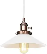 YPDTSNGV Pendant Light Fixture with Switch, Vintage Industrial Metal Adjustable Lighting, White Glass Shade Hanging Ceiling Lamps for Kitchen Island(Red Bronze)