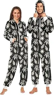 [ZZXXB] Coconut Tree Pineapple Onesie Pajamas for Adult Women Men Long Sleeves One Piece Onesies Hooded Sleepwear S - XL