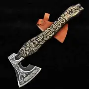 Handcrafted Viking Axe | Norse Wolf Axe with Leather Sheath | Viking Wolf Axe |