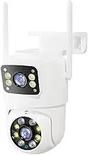PTZ WiFi Dual Lens 8MP Dual Screen 4K HD AI Body Automatic Recognition External Security Camera 4MP Surveillance(US Plug,8MP 32G Card)