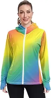 [RPLIFE] Rainbow Color Blurred Lines Copy Spacebanner Sunscreen Clothing Women, Upf 50+ Zip up Outdoor Clothing Women, (S-XXL)