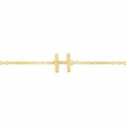 Adjustable Mini Block Letter Initial H Chain Bracelet Real 14K Yellow Gold