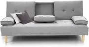 Rochester Linen Fabric Sofa Bed Lounge Couch Futon Furniture Suite - Light Grey