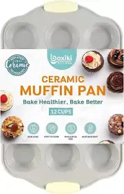 Durable Nonstick Muffin and Cupcake Pan with Easy Release and Silicone Handles