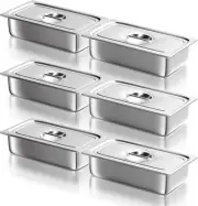 WantJoin Steam Table Hotel Pans with Lid 1/3 Third Size, 4" Deep 6 Pack