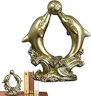 Golden Dolphin Statue | Golden Double Resin Dolphin Figurines - Sea Animal Decorations for Dolphin Lovers, Desktop Display for Home Decor