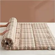 Portable Futon Mattress, Thicken Floor Mattress, Sleeping Pad,Foldable Roll up Mattress,Japanese Thickened for Home Camping Dormitory Mattress Pad Floor Lounger Pillow Bed(Brown Lattice,120x200cm)