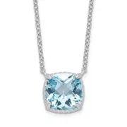 Sterling Silver Rhodium-Plated Square Blue Topaz W/2 In Ext. Necklace