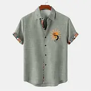 Men's Shirt Linen Shirt Summer Hawaiian Shirt Retro Shirts Vintage Shirt Ethnic Shirt Daily Light Green Blue Sky Blue Brown Short Sleeve Turndown Summer Spring