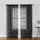 2pcs Sheer Curtain Black Lace Window Curtain Room Rustic Voile Curtain Decors AU