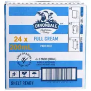 Devondale 100% Pure Full Cream Kids Long Life Milk No Preservatives 24 x 200ml