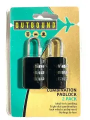 Outbound Combination Travel Padlock Black 2 Packs Bnip Free Post (acc204)
