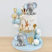 Elephant Cake Decoration with Mini Elephant Oh Baby Cake Topper Blue White Pe...