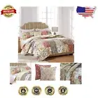 Oversized Floral Patchwork Quilt Set - 4-Piece Twin with Shams & Pillows