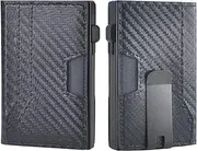 [Kenpal] Minimalist Wallet for Men, RFID Card Holder Wallet with Money Clip & ID Window, Pop Up Wallet with Leather Slot for 10 Cards, Black CF, Small, Credit Card Holder With Money Clip