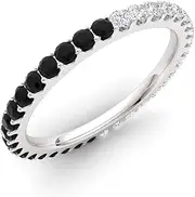 [Diamondere] Natural and Certified Black and White Diamond Wedding Ring in 14K White Gold | 0.92 Carat Full Eternity Stackable Band for Women, US Size 4 to 8