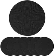 MEGASKET Placemats Set of 6, 13" Round Woven Table Mats, Cotton Rope Placemats for Kitchen and Dining Table, Farmhouse Wicker Rattan Place Mats for Decor, Non Slip, Heat Resistant Hot Pods, Black