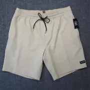NEW Volcom Stones Hybrid Shorts L Beige Elastic Waist Lightweight Beach Swim