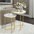 2X Nesting Round Coffee Table Sturdy Marble for Living Room Plant Bonsai Display