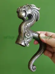 Old Bronze Carving Dragon Cane Walking Stick Head antique Statue Vintage wand