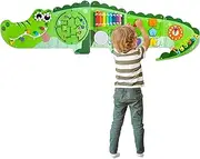 HELLOWOOD Crocodile Activity Wall Panels, 9-in-1 Wall-Mounted Crocodile Busy Board Wooden Montessori Educational Sensory Board Playroom Wall Toys Daycare Learning Toy for Girls Boys…