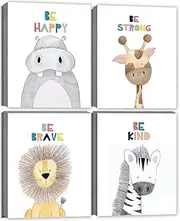 Quzenu Nursery Wall Decor Safari Animal Pictures Kids Inspirational Wall Art for Baby Room Decor Cute Animals Canvas Prints Jungle Room Decor