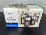 6 Pack Stainless Steel and Glass Set Spice Jars Mainstay