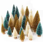 24Pcs Artificial Frosted Sisal Christmas Tree with Wood Base - Gold and Ivory