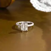 2.00 Ct Emerald-Cut Real Moissanite Promise Wedding Ring 14K White Gold Plated