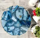 15" Natural Blue Agate Stone Round Coffee Table Top Unique Sofa Side Table Decor