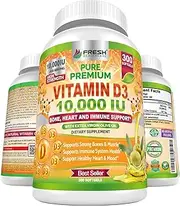 Premium Vitamin D3 10000 IU (250mcg) Infused with Extra Virgin Olive Oil - Immune Support - 300 Softgels - Supports Heart, Joints, Bone, Muscle and Mood Health - Non GMO Vitamin D Supplement
