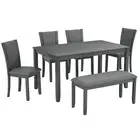 Grey 6-Piece Dining Set: Table, Bench & Chairs