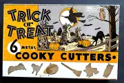 Vintage 1960's Halloween 6 Metal Cooky Trick or Treat Cookie Cutters in Box