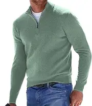 [JEShifangjiusu] Mens Quarter Zip Up Pullover Slim Fit Lightweight Warm Sweater Tops Mock Neck Long Sleeve Sweatshirts