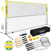TOLEAD All-in-One Pickleball & Badminton Net Set, Portable Volleyball Net Set for Backyard, Outdoor Sports Game Set w/Volleyball Pickleball Paddles & Badminton Rackets