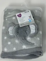 RARE NWT Walmart Parents Choice Grey And White Elephant Stars Plush Baby Blanket