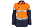 Workcraft Ladies Hi-vis Taped Vented Cotton Shirt WSL501 - Orange/Navy