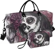 [YXYZRMY] Sugar Skull Face Purple Travel Duffel Bag Gym Bag Sports Tote Bag with Multiple Interior Pockets Shoulder Weekender Bag for Women Men with Toiletry Bag 20.5”x 7.9”x 13.8”, Multi-Colored, one