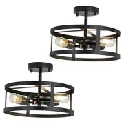 Black Semi Flush Mount Ceiling 3-Light Hallway Light Semi Ceiling Light Fixture