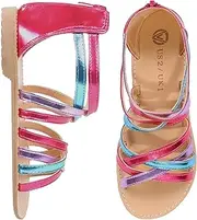[FUPPIA] Girls Sandals Princess Open Toe Strappy Sandals Zipper Gladiator Flats Sandals Summer Flat Shoes