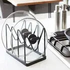 4 Compartments Plates Pans Organizer Pot Lid Storage Rack Kitchen with Stand