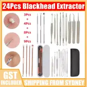 24Pcs Blackhead Extractor Tool Set Remover Pimple Popper Blemish Comedone Kit AU