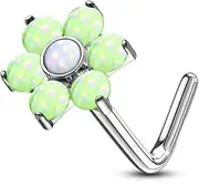[PiercedOff] 316L Surgical Steel Illuminating Stone Set Flower Top L Bend Nose Stud Rings
